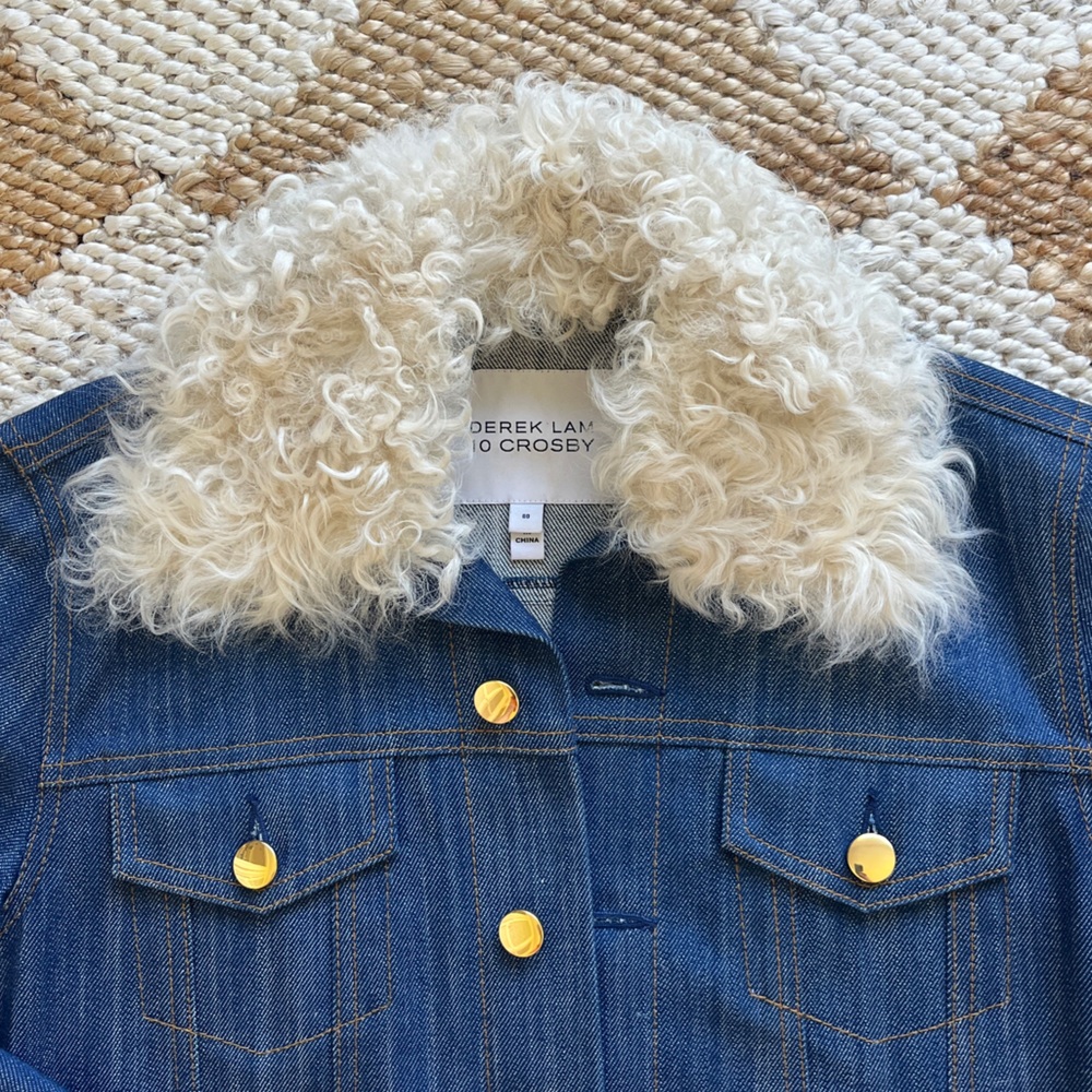 Derek Lam 10 Crosby Blue Denim Jacket with Removable Shearling Collar - Size 00 - Picture 4 of 16